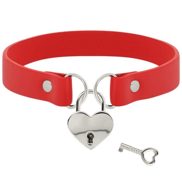 COQUETTE - CHIC DESIRE RED VEGAN LEATHER NECKLACE WITH HEART ACCESSORY WITH KEY 3